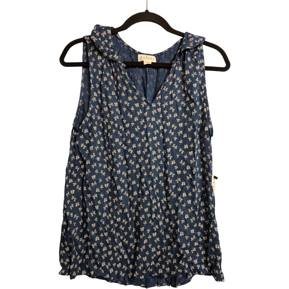 NWT Velvet By Graham & Spencer Blue Spruce Floral Catrina Top Size XS
